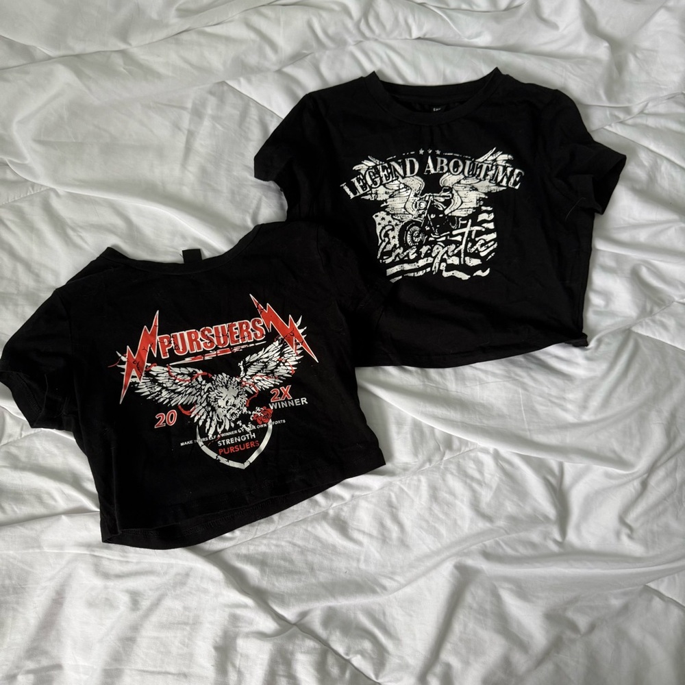 shein rocker black crop tops motorcycle eagles extra small